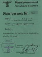 WK II Dokumente - Werkluftschutz GENERALGOUVERNEMENT KRAKAU - Dienstausweis Mit Lichtbild 1943 I - Guerre 1939-45