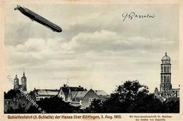 Göttingen (3400) Schleifenfahrt Zeppelin Hansa 3.8.1912 Unterschrift Graf Von Zeppelin  1914 II (Stauchung) Dirigeable - Dirigeables