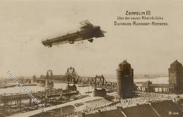 Zeppelin Duisburg (4100) Zeppelin III Neue Rheinbrücke Foto AK 1909 I-II Dirigeable - Dirigibili