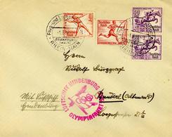 Zeppelinpost 1936 Olympiafahrt Brief Mit 8 Pfennig Rot, 12 Pfennig Rot Und 2x40 Pfennig Violett Olympiamarken Vom Rhein- - Airships