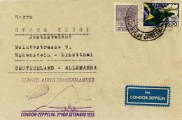 Zeppelinpost, 1933 7. Südamerikafahrt Brasilianische Post Von Rio De Janeiro über Friedrichshafen Nach Hohenstein-Ernstt - Dirigeables