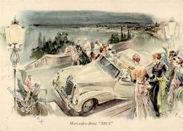 Automobilausstellung Mercedes-Benz 300 S", Farbige Künstlerkarte, Saar 12 F Grün (Rudolf Diesel), K2 "VÖLKLINGEN 10.4.58 - Autres & Non Classés