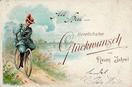 Fahrrad All Heil Neujahr  Lithographie 1898 II (Eckbug, Stauchung) Cycles Bonne Annee - Sonstige & Ohne Zuordnung