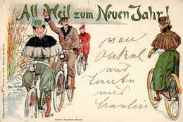 Fahrrad All Heil Neujahr  Lithographie 1899 I-II (Stauchung) Cycles Bonne Annee - Other & Unclassified