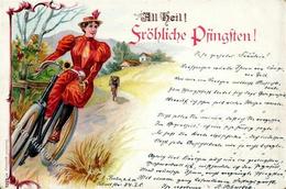 Fahrrad All Heil Pfingsten  Lithographie 1900 I-II (Eckbug) Cycles - Altri & Non Classificati