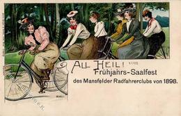 Fahrrad Mansfelder Radfahrerclub Frühjahrs Saalfest Sign. Michaelis Künstlerkarte I-II Cycles - Other & Unclassified