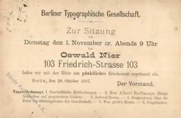 Vorläufer 1887 Berlin (1000) Typographische Gesellschaft Vereins Sitzung 1. November II (fleckig) - Otros & Sin Clasificación