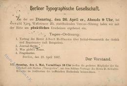 Vorläufer 1887 Berlin (1000) Typographische Gesellschaft Vereins Sitzung 23. April II (fleckig) - Autres & Non Classés