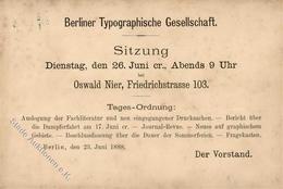 Vorläufer 1888 Berlin (1000) Typographische Gesellschaft Vereins Sitzung 23. Juni II (fleckig) - Andere & Zonder Classificatie