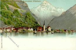 Berggesicht Fluelen Am Urnersee Mit Bristenstock Künstlerkarte I-II (RS Abschürfung) - Altri & Non Classificati