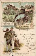 Schützenfest Nürnberg (8500) XII. Bundesschießen Lithographie 1897 I-II (fleckig) - Tir (Armes)