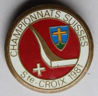 Médaille Broche émail 1981 Sainte Croix Ski Championnats Suisses Faude Gippingen - Sports D'hiver