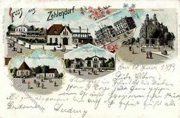 Zehlendorf (1000) Bahnhof Eisenbahn Gasthaus Zur Goldenen Sonne Hotel Kaiserhof  Lithographie 1899 I-II Chemin De Fer - Kamerun