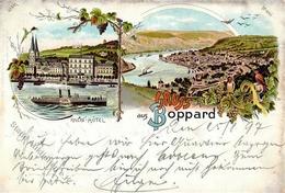 Boppard (5407) Gruss Aus, Farblitho, Rhein-Hotel, Ansicht, 5 Pf Reichspost Unten Anhängsel, DB BOPPARD 26.8.97" I-II" Mo - Kamerun