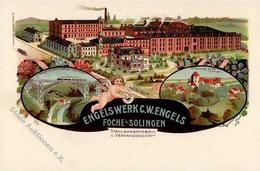 Solingen (5650) Stahlwarenfabrik Engelswerg Eisenbahn Straßenbahn Werbekarte Lithographie I Chemin De Fer - Kamerun