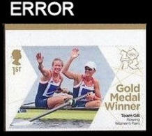 GREAT BRITAIN 2012 Olympic Games London 1st Rowing Boat ERROR:green Colour - Errors, Freaks & Oddities (EFOs