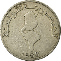 Monnaie, Tunisie, 1/2 Dinar, 1988, Paris, TB+, Copper-nickel, KM:318 - Tunisia