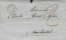1850- Lettre De PONTS-MARTEL  Pour Neuchâtel   Taxe 2 - 1843-1852 Federal & Cantonal Stamps