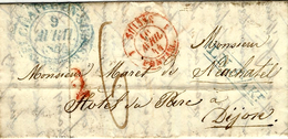 1844- Lettre De Suisse Pour Dijon  Entrée Par Pontarlier + L N 5 1/2 Kr Encadré Bleu - 1843-1852 Federale & Kantonnale Postzegels