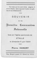 Etalle Souvenir De 1er Communion Pierre Hanert 6 Juin 1954 - Etalle