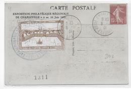 SEMEUSE - 1931 - CARTE ENTIER ILLUSTREE TSC De L'EXPO De CHARLEVILLE (ARDENNES) Avec VIGNETTE - Briefmarkenmessen