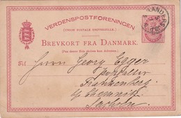 DANEMARK  1886  ENTIER POSTAL/GANZSACHE/POSTAL STATIONERY  CARTE   AVEC CACHET FERROVIAIRE/ZUGSTEMPEL - Interi Postali