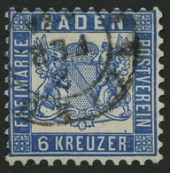 BADEN 19b O, 1865, 6 Kr. Preußischblau, Feinst, Mi. 90.- - Andere & Zonder Classificatie