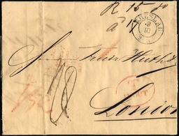 HAMBURG 1842, T 11 OCT, Rote Sonderform Auf Brief Von Breslau (K2) Nach London, Rückseitiger Durchgangsstempel Von Hambu - Prephilately