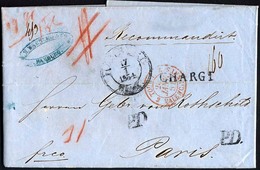 HAMBURG - GRENZÜBERGANGSSTEMPEL 1854, CHARGÉ, Schwarzer L1 Und 2x P.D. Auf Recommandirt-Brief Von Hamburg Th&T (K2) Nach - Prefilatelia