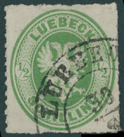 LÜBECK 8 O, 1863, 1/2 S. Dunkelgelblichgrün, Pracht, Mi. 90.- - Luebeck