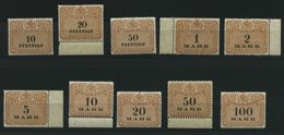 SACHSEN **, 1910, 10 Pf. - 100 Mk. Stempelmarken, Wz. Treppen, 10 Werte Postfrisch, Pracht - Sachsen