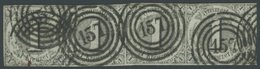 1852, 1 Kr. Schwarz Auf Olivgrau Im Viererstreifen Mit Nummernstempel 157, Voll-überrandig, Feinst -> Automatically Gene - Sonstige & Ohne Zuordnung