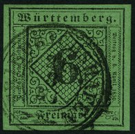 WÜRTTEMBERG 3y O, 1851, 6 Kr. Gelblichgrünes Seidenpapier, K3 FRIEDRICHSHAFEN, Pracht, Signiert, Mi. 110.- - Other & Unclassified