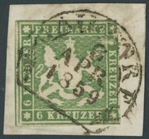 1857, 6 Kr. Giftgrün, Segmentstempel GAILDORF, Rechts Leicht Angeschnitten, Feinst, Gepr. Irtenkauf, Mi. 250.- -> Automa - Autres & Non Classés