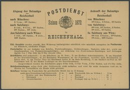 1872, Postdienst Bad Reichenhall Saison 1872, Detaillierte Informationskarte über Den Post- Und Bahndienst, Pracht -> Au - Macchine Per Obliterare (EMA)