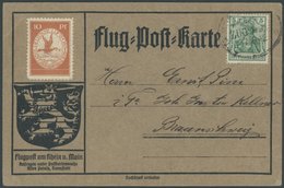 1912, 10 Pf. Flp. Am Rhein Und Main Auf Flugpostkarte, Ungestempelt, Zusatzfranaktur 5 Pf. Germania Mit Bahnpoststempel  - Altri & Non Classificati