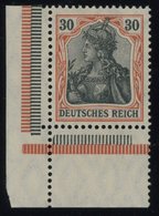 1915, 30 Pf. Dunkelrotorange/schwarz Auf Orangeweiß Kriegsdruck, Untere Linke Bogenecke, Postfrisch, Pracht, Gepr. Jäsch - Sonstige & Ohne Zuordnung