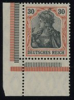 1915, 30 Pf. Dunkelrotorange/schwarz Auf Orangeweiß Kriegsdruck, Untere Linke Bogenecke, Postfrisch, Pracht, Gepr. Jäsch - Other & Unclassified