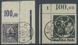 Dt. Reich 132,138I O, 1920, 2 M. Dunkelbläulichviolett/graubraun Und 20 M. Olivschwarz, Type I, Je Aus Der Oberen Bogene - Sonstige & Ohne Zuordnung