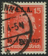 Dt. Reich 408 O, 1927, 15 Pf. I.A.A., Pracht, Mi. 85.- - Sonstige & Ohne Zuordnung