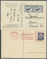 1936, 4 Pf. Olympische Spiele Im Waagerechten Paar Auf Offizieller Ansichtskarte Nr. 14 Mit Sonderstempel Dto., Dazu Fla - Sonstige & Ohne Zuordnung