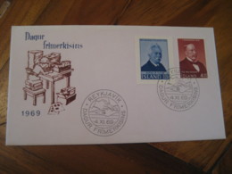 REYKJAVIK 1969 Olsen Imperforated + Magnusson 2 Stamps On Cancel Cover ICELAND - Briefe U. Dokumente