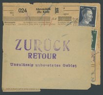 Dt. Reich 796,798 BRIEF, 1943, 50 Und 80 Pf. Hitler Auf Paketkarte Nach Frankreich Mit Retour-Zettel ZURÜCK RETOUR Unzul - Autres & Non Classés