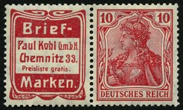 ZUSAMMENDRUCKE W 3.10 **, 1911, Briefmarken Kohl + 10 Pf., üblich Gezähnt Pracht, Mi. 1200.- - Se-Tenant