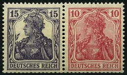ZUSAMMENDRUCKE W 13aa *, 1918, Germania 15 + 10, Falzreste, Heftchenzähnung, Pracht, Mi. 180.- - Zusammendrucke