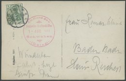 2.8.1911, Luftschiff Schwaben, Fahrt Oos-Frankfurt, Violetter Bordstempel Und Falsch Eingestellter Oos-Tagesstempel 1.7. - Airmail & Zeppelin