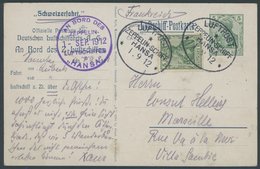 1912, Luftschiff Hansa, Bordpoststempel Und Bordstempel Vom 1.9.12 Auf Offizieller Ansichtskarte Schweizfahrt Nach Marse - Luft- Und Zeppelinpost