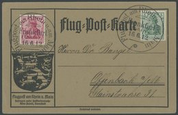 1912, Flp. Am Rhein Und Main Auf Flugpostkarte Mit 10 Pf. Germania (statt Flugpostmarke Mi. I) Und 5 Pf. Zusatzfrankatur - Posta Aerea & Zeppelin