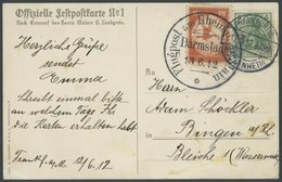 1912, 10 Pf. Flp. Am Rhein Und Main Auf Offizieller Feldpostkarte No. 1 Mit 5 Pf. Zusatzfrankatur, Sonderstempel Darmsta - Airmail & Zeppelin