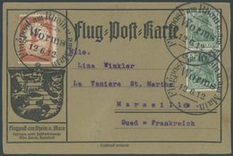 1912, 10 Pf. Flp. Am Rhein Und Main Auf Flugpostkarte Mit 2x 5 Pf. Zusatzfrankatur, Sonderstempel Darmstadt 12.6.12, Nac - Airmail & Zeppelin